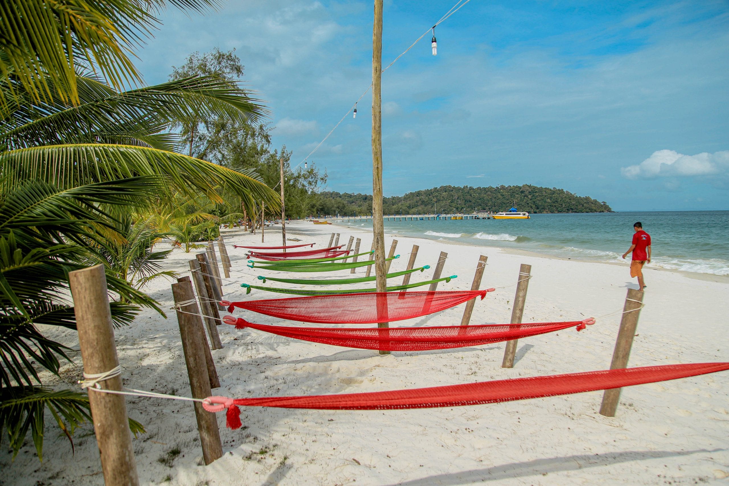 Hammocks on the beach in Koh Rong, Cambodia