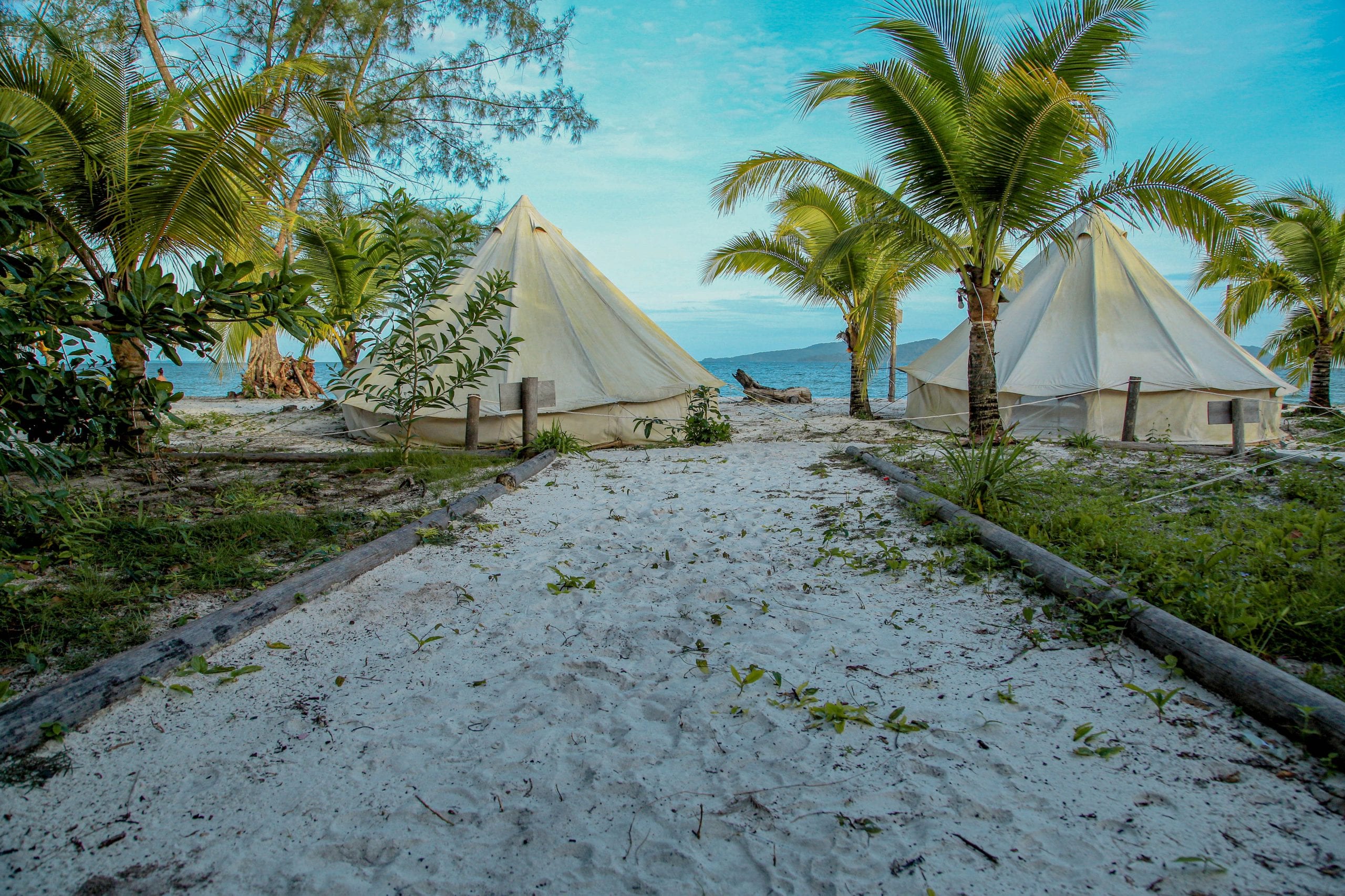 Yurts on the beach in Koh Rong, Cambodia