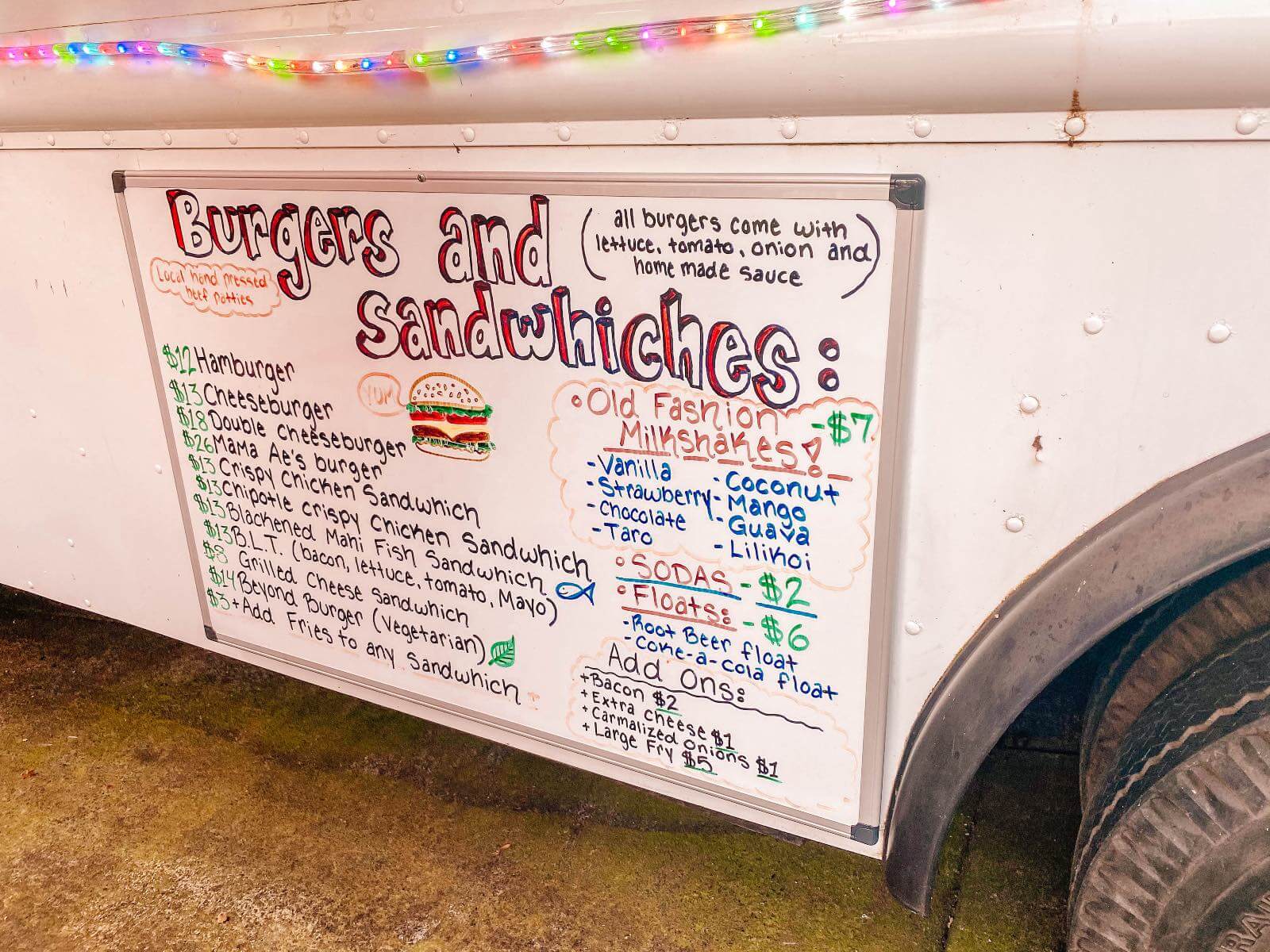 A menu at a food truck in Hana, Maui, HI