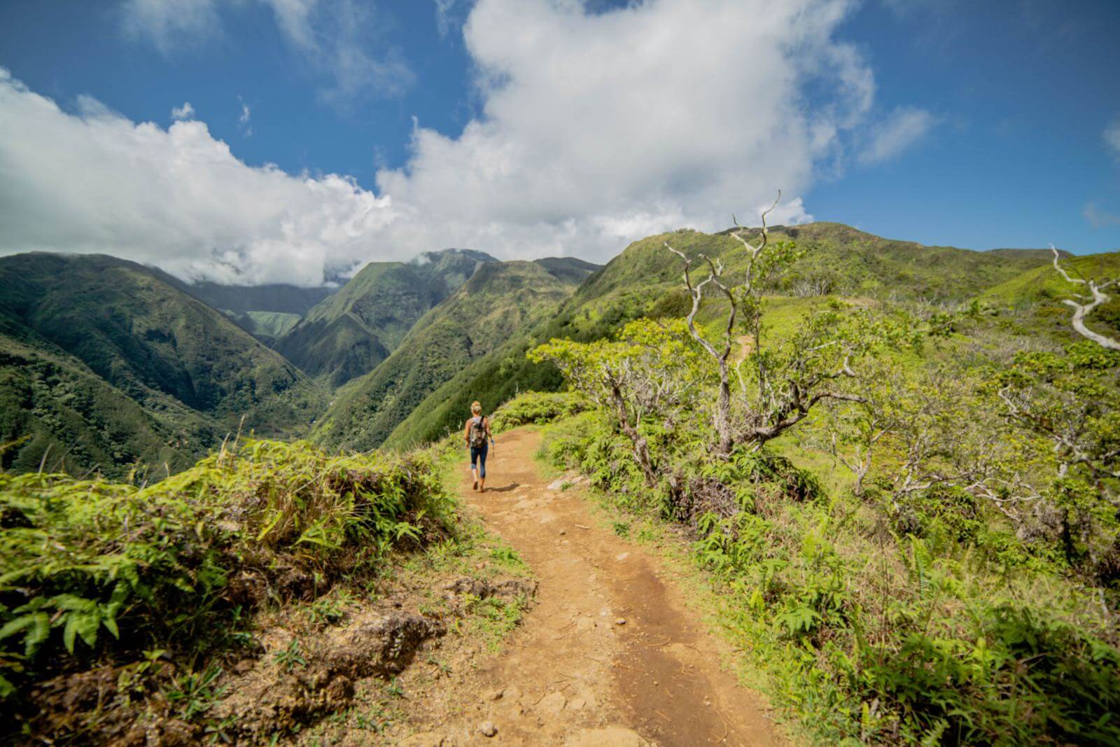 A girl hiking on the Waihee Ridge Trail on Maui