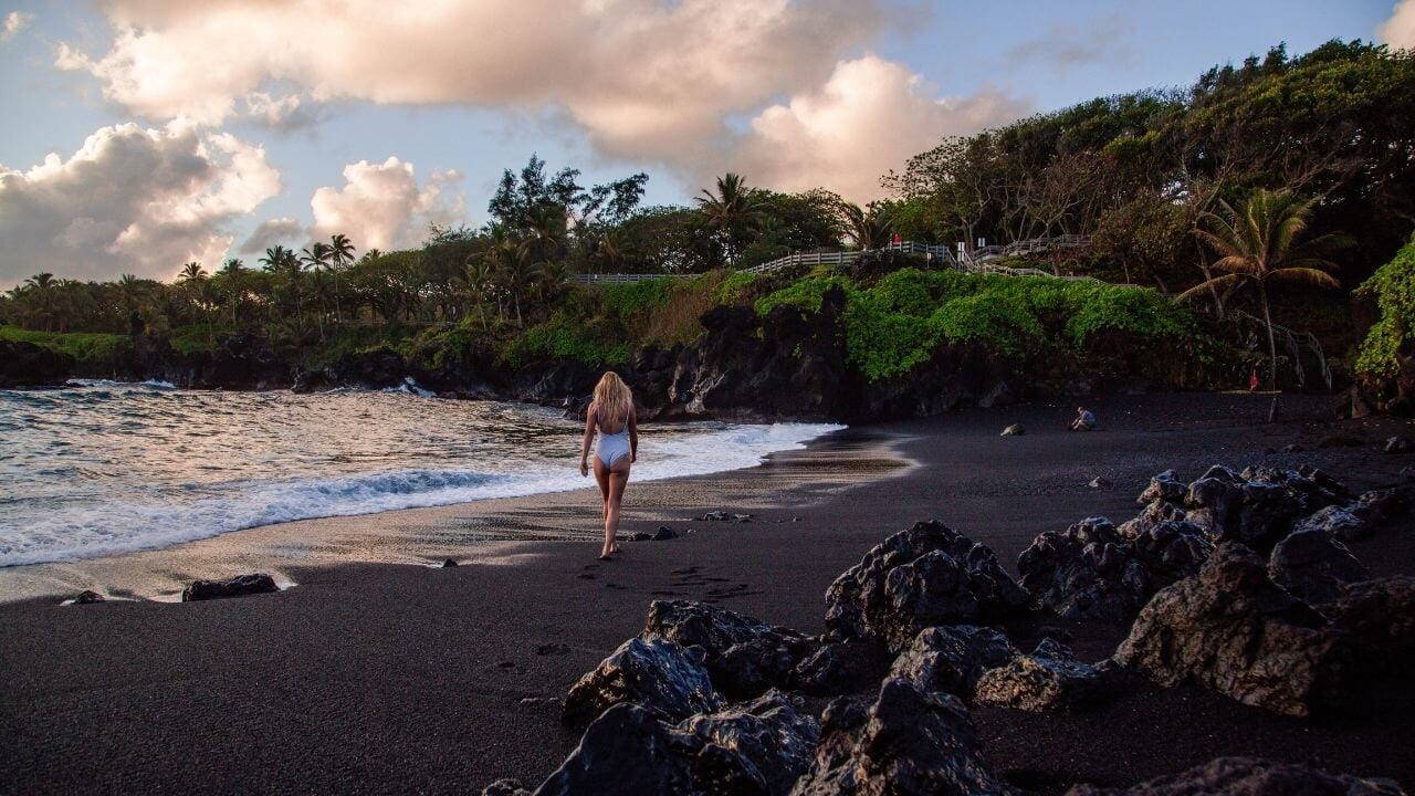 A black sand beach in Maui HI
