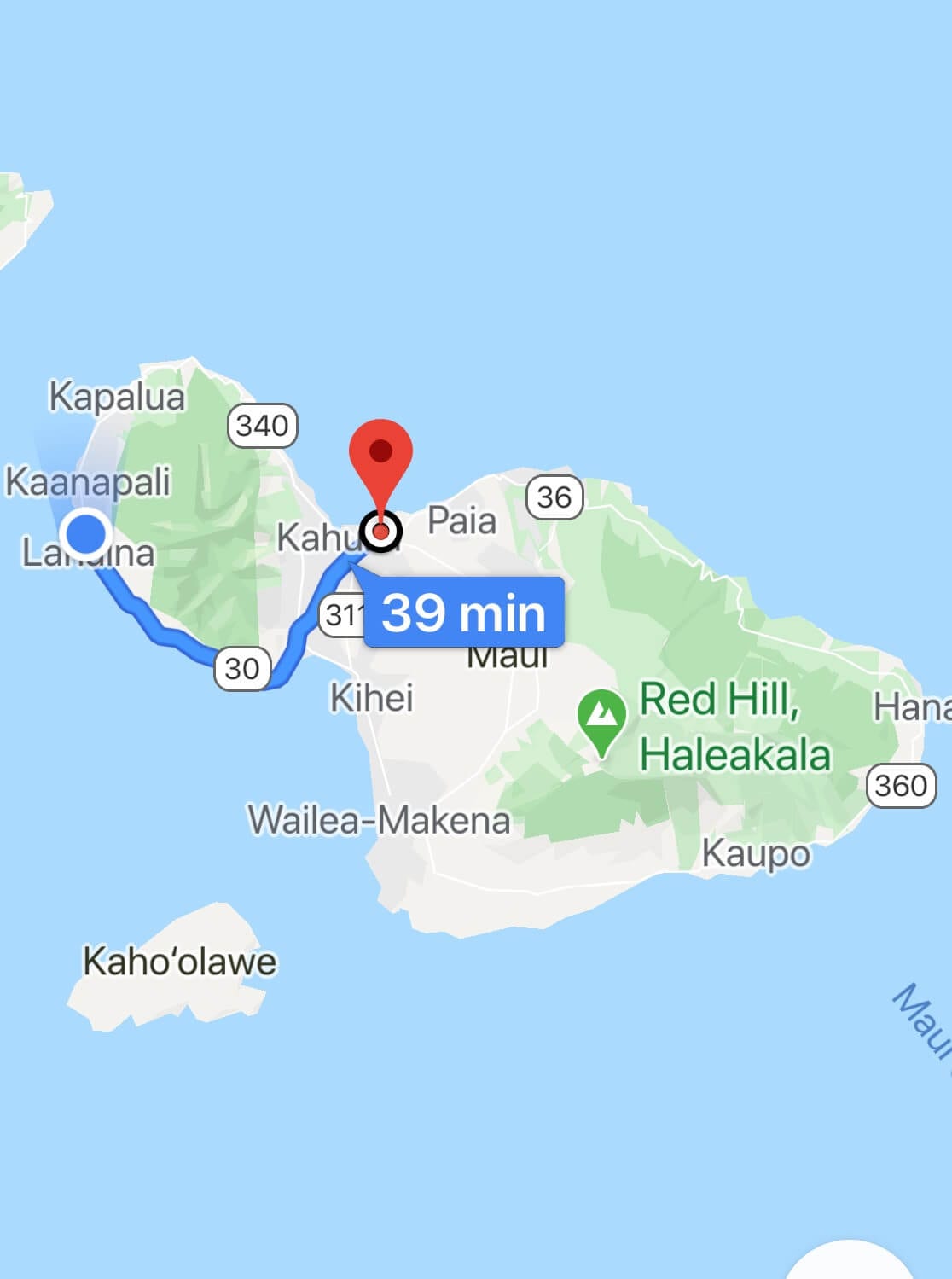 Map of Maui and directions from the airport to Lahaina 