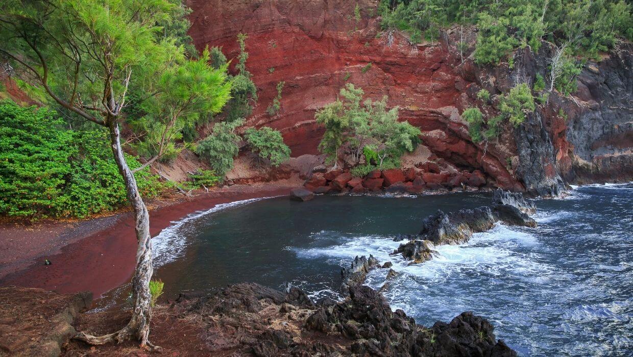 Red sand beach Maui Hana bay in Maui HI