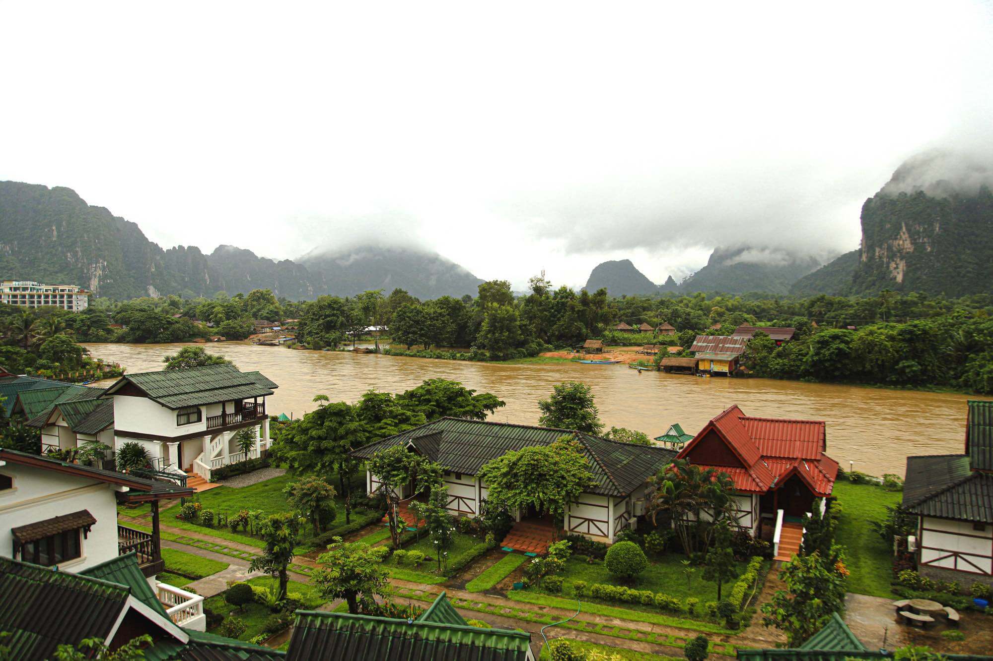 View of the Nam Song River through Vang Vieng Laos View of the Nam Song river in Vang Vieng Laos