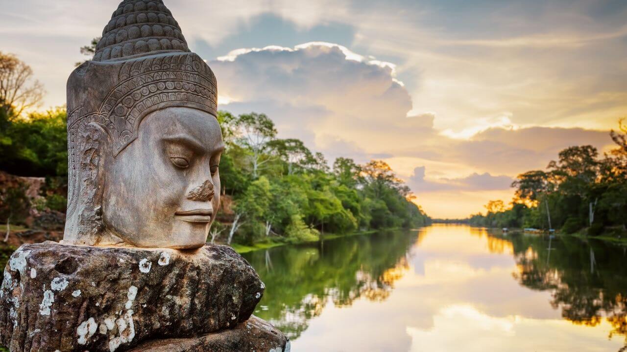 Beautiful Siem Reap View of Angkor ruins in Angkor Wat, Cambodia