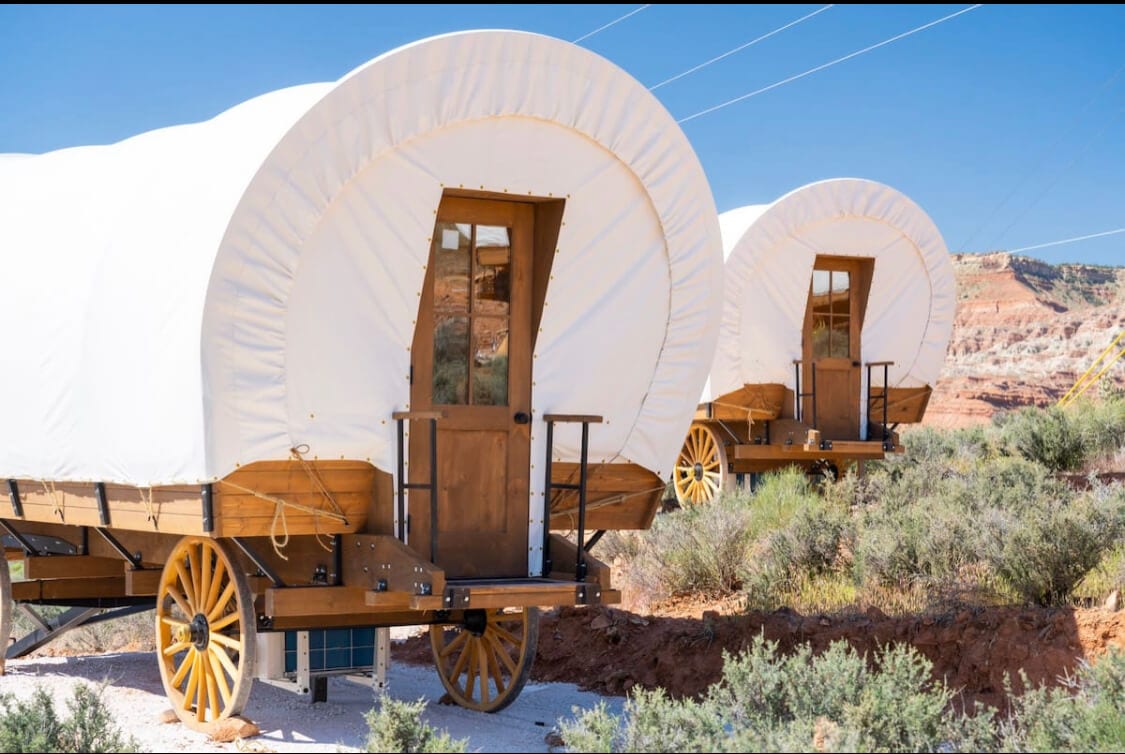 A covered wagon, a unique Utah Airbnbs