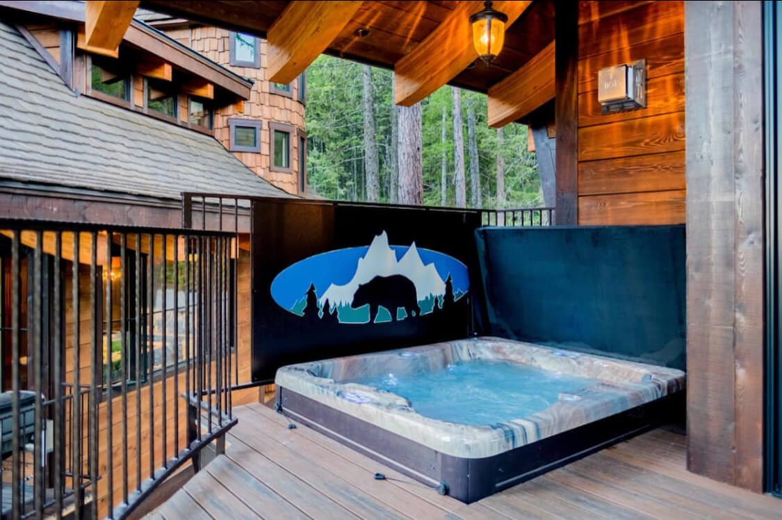 Hot tub on deck at an Airbnb in Montana