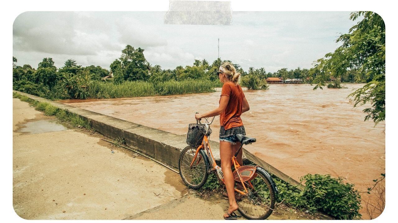 Biking through Don Det, Laos