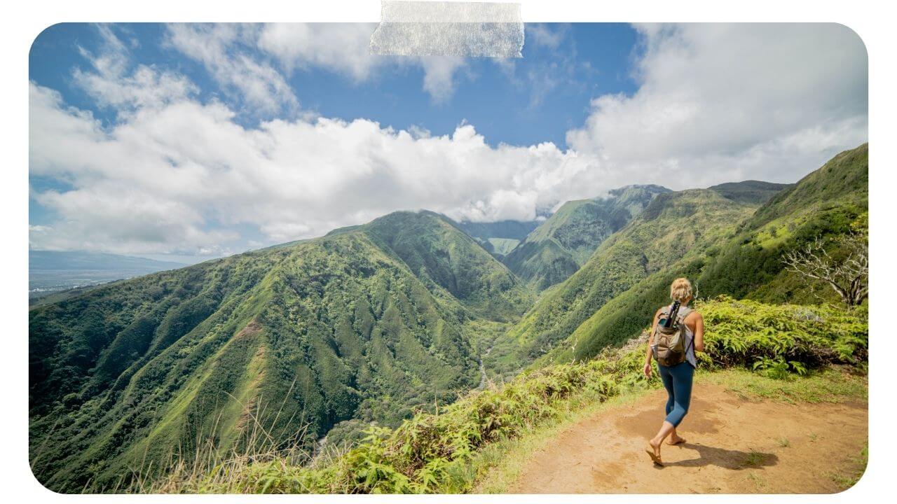 I'm Jess traveling on the Waihee Ridge Trail Hiking in Maui
