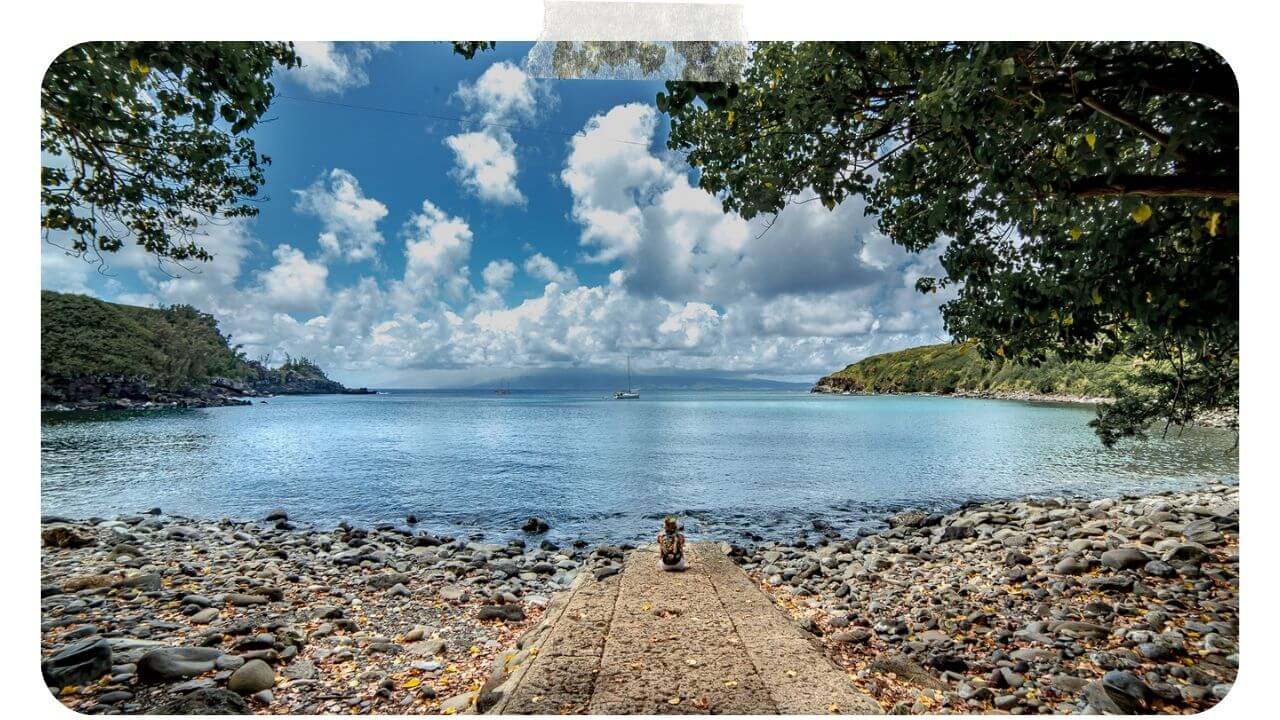 I'm Jess Traveling sitting at the boat ramp in Honolua Bay The boat ramp at Honolua Bay