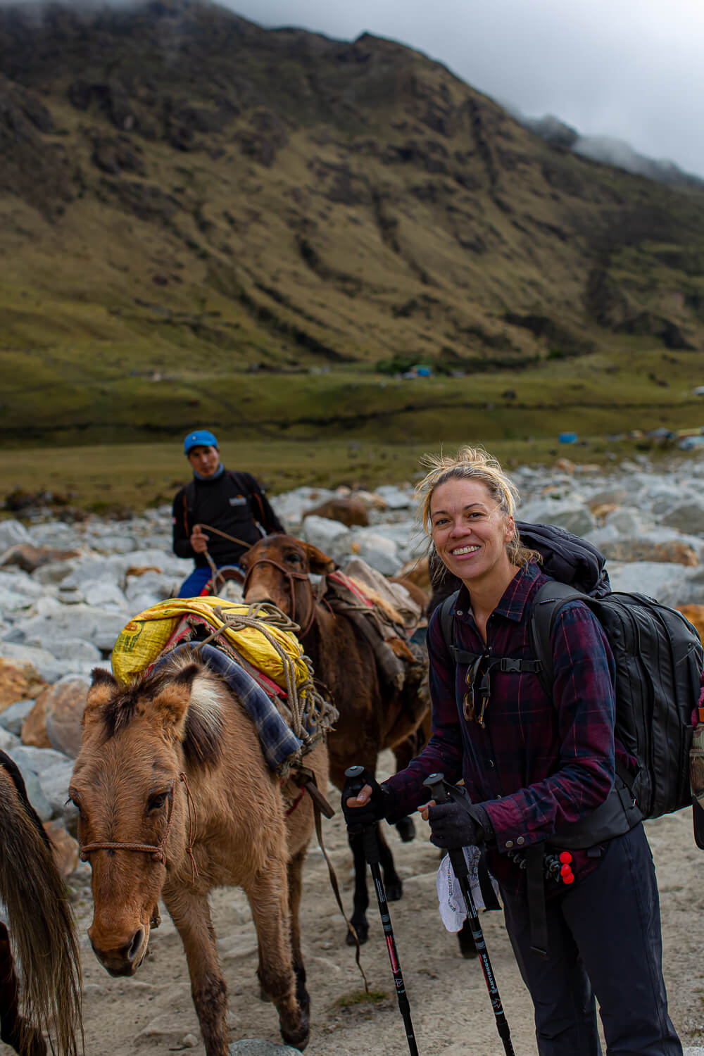 Day 2 on the Salkantay Trek I'm Jess Traveling with some horses