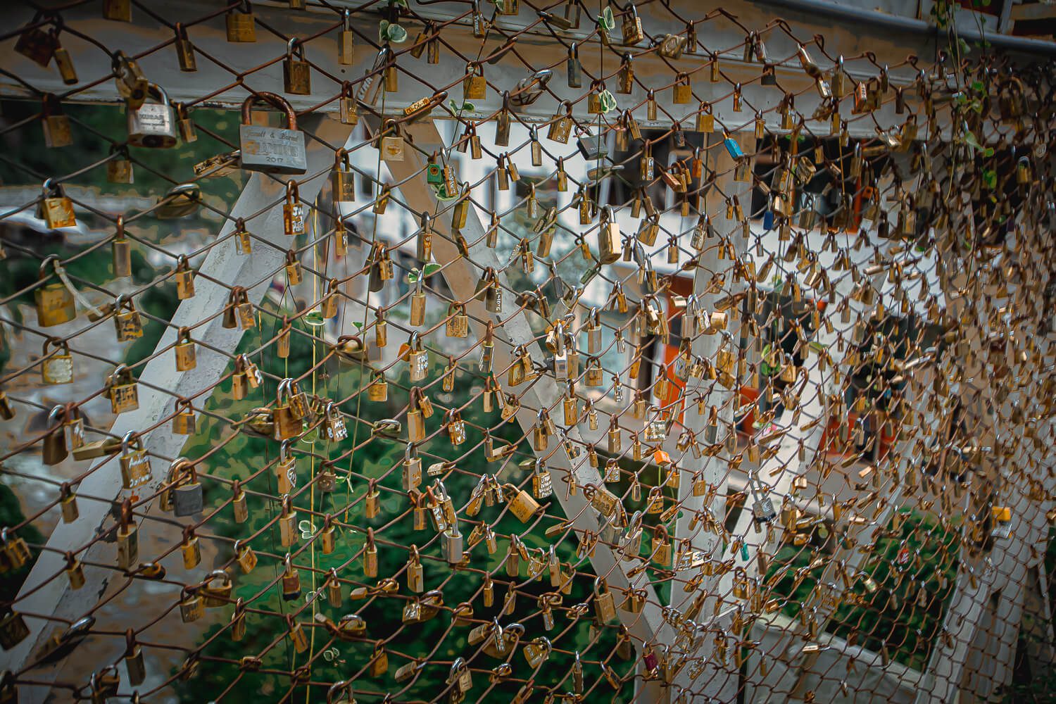 Lock bridge to signify your love Locks on a bridge in Aguas Calientes