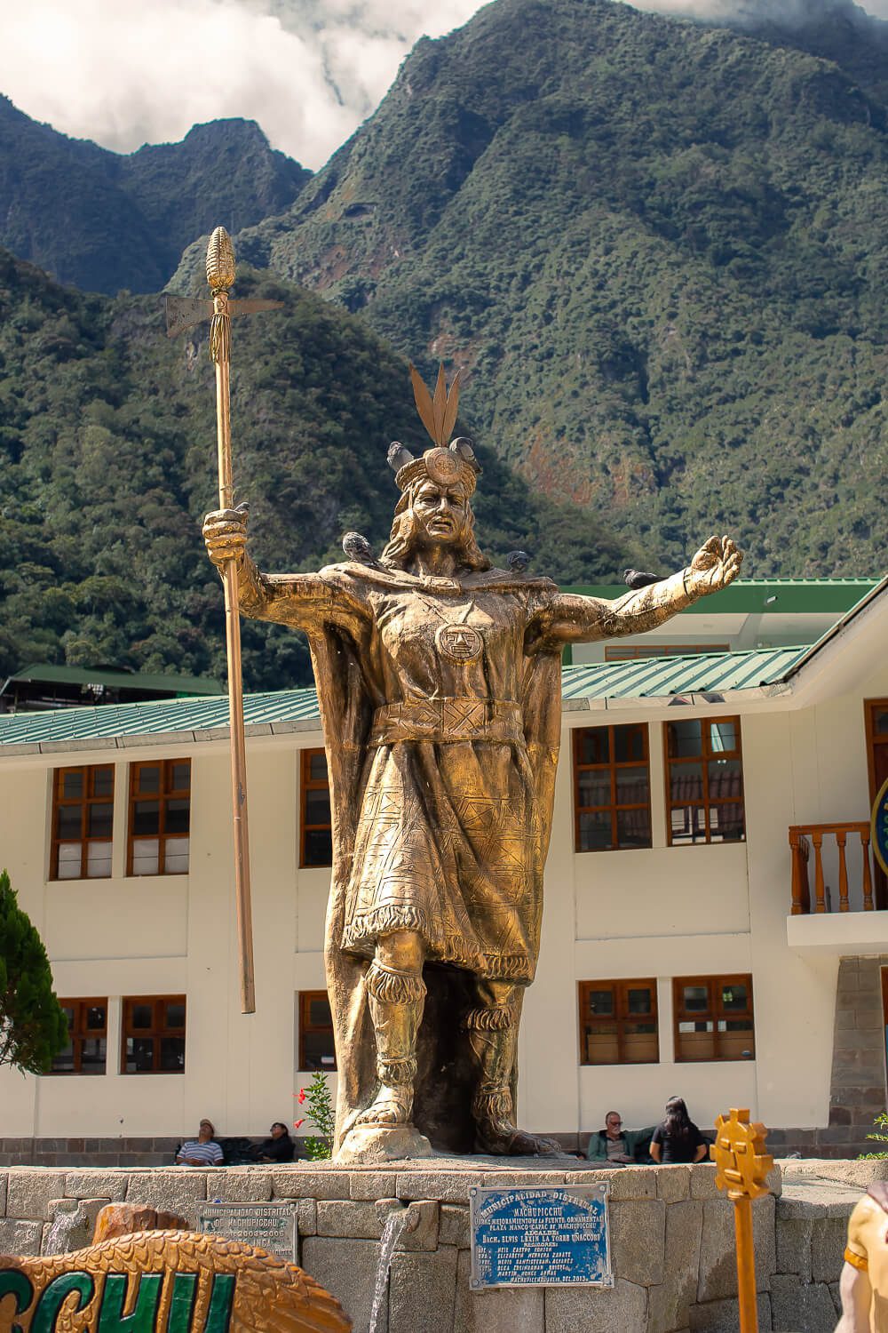 The central plaza in town Plaza Manco Capac in Aguas Calientes, Peru