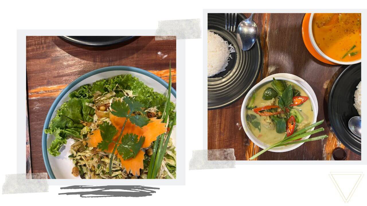Green curry and Spicy Burmese Salad Pirates House restaurant in Koh Phi Phi Thailand