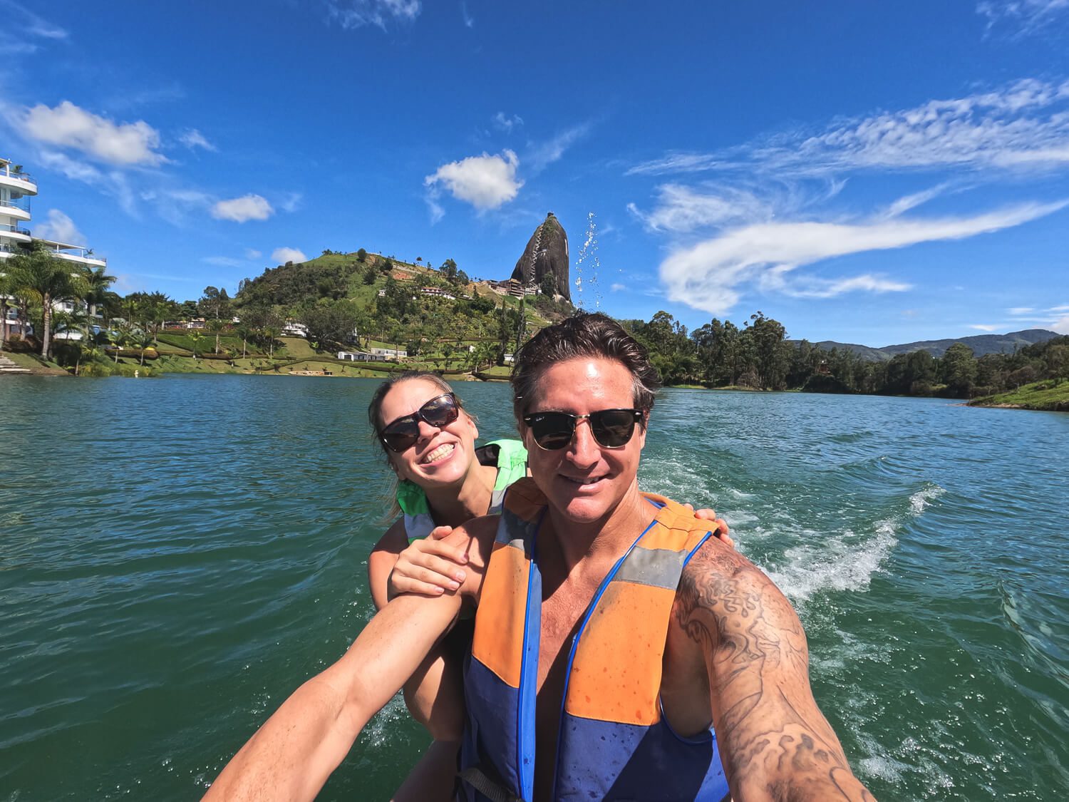Jess and Joe on a jet ski in Guatape Lake Jess and Joe on a jet ski in Guatape Lake