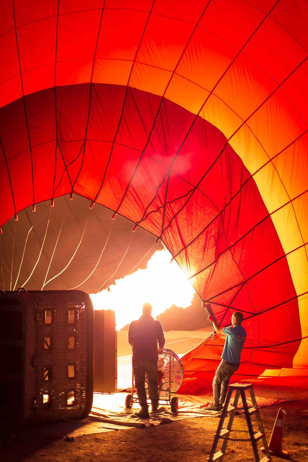 Hot air ballooning in Turkey Blowing up the hot air balloon
