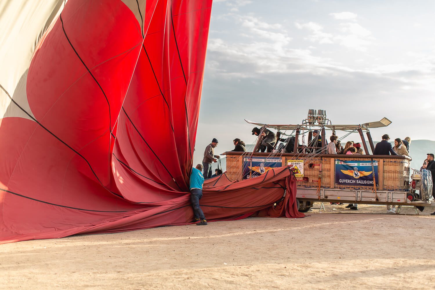 Cappadocia hot air balloon ride Deflating a hot air balloon