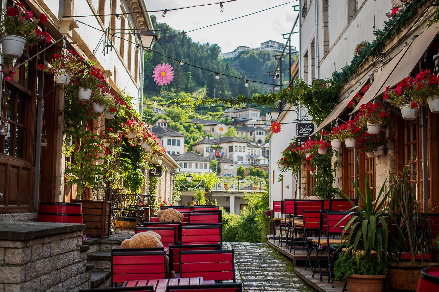 Cafes in the Old Bazaar of Gjirokaster Cafes in the Old Bazaar of Gjirokaster