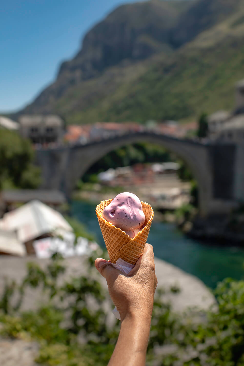Ice cream in front of Stari Most Ice cream in front of Stari Most