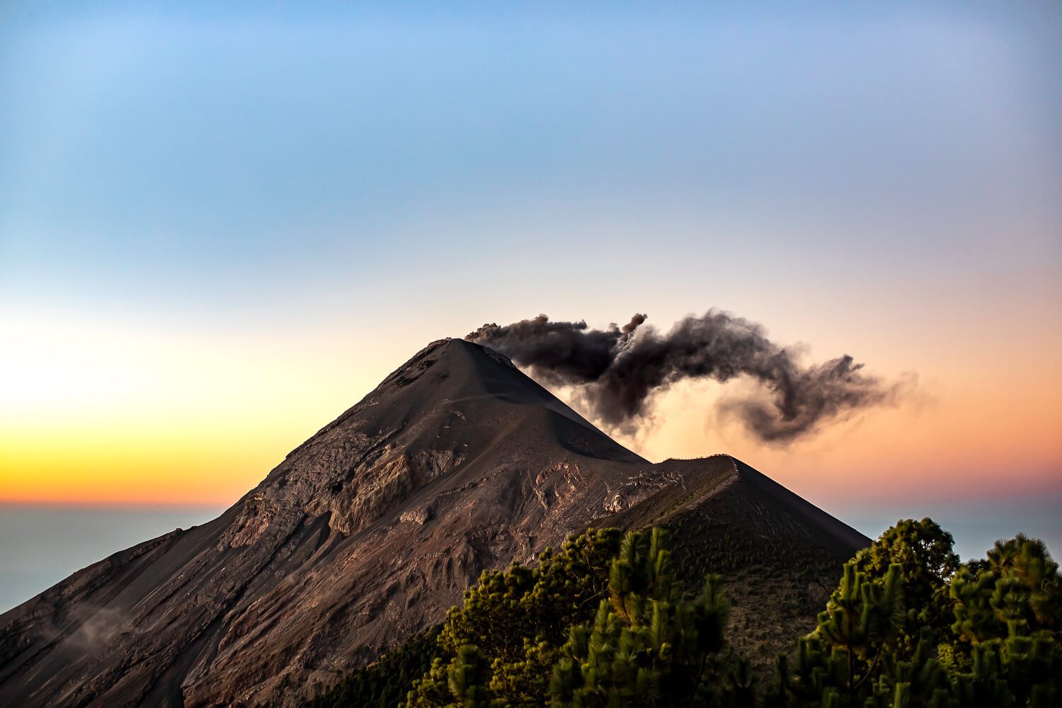 Sunrise atop Acatenango watching Fuego erupt
